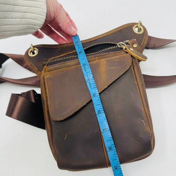 Genuine Leather Men's Drop Leg Bag Crazy Horse Motorcycle Vintage - Picture 6 of 7